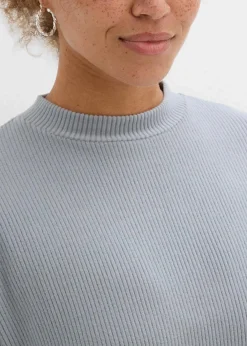 bonprix Bekleidung·Pullover & Strickjacken|Kleider^Geripptes Minikleid grau/weiß