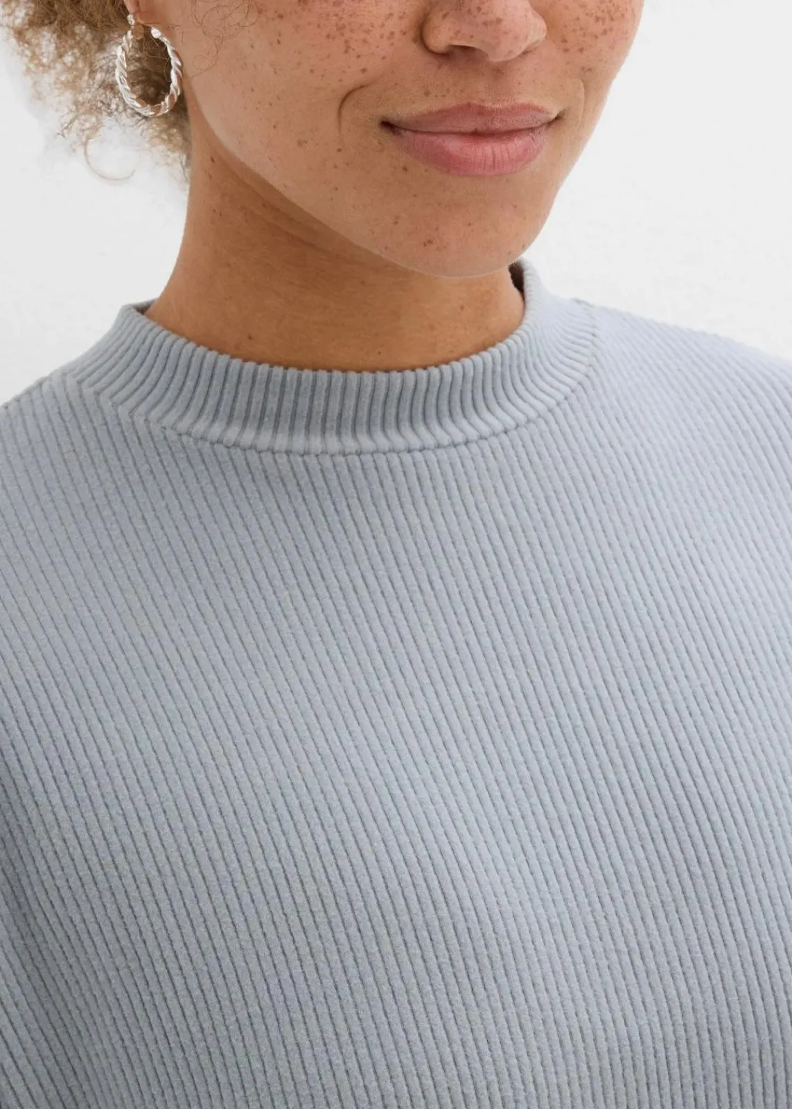 bonprix Bekleidung·Pullover & Strickjacken|Kleider^Geripptes Minikleid grau/weiß
