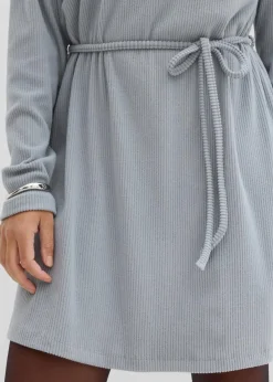 bonprix Bekleidung·Pullover & Strickjacken|Kleider^Geripptes Minikleid grau/weiß