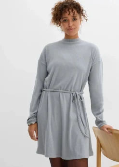 bonprix Bekleidung·Pullover & Strickjacken|Kleider^Geripptes Minikleid grau/weiß