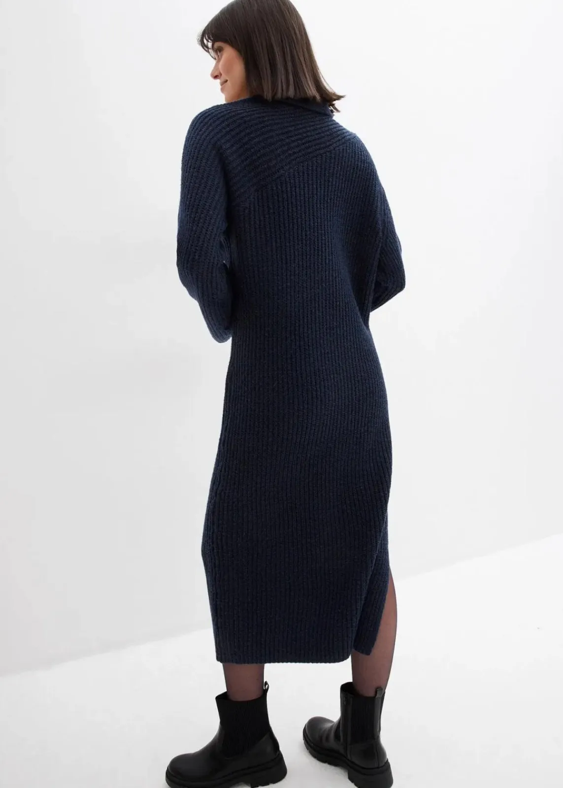 bonprix Bekleidung·Umstandsmode|Bekleidung·Pullover & Strickjacken^Geripptes Strickkleid dunkelblau