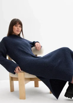 bonprix Bekleidung·Umstandsmode|Bekleidung·Pullover & Strickjacken^Geripptes Strickkleid dunkelblau