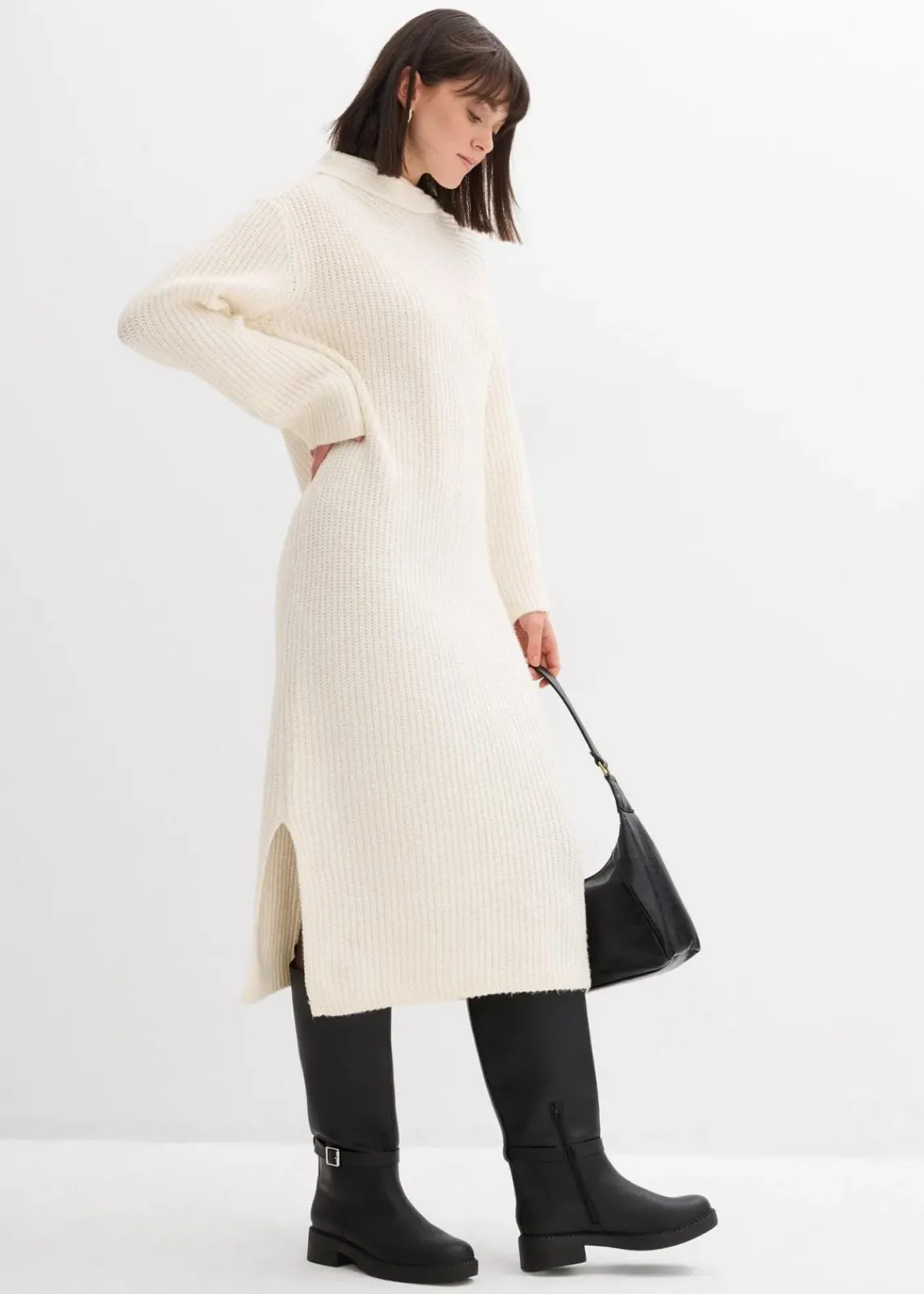 bonprix Bekleidung·Umstandsmode|Bekleidung·Pullover & Strickjacken^Geripptes Strickkleid perlweiß