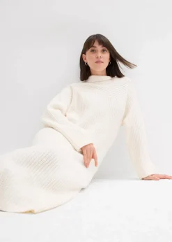 bonprix Bekleidung·Umstandsmode|Bekleidung·Pullover & Strickjacken^Geripptes Strickkleid perlweiß