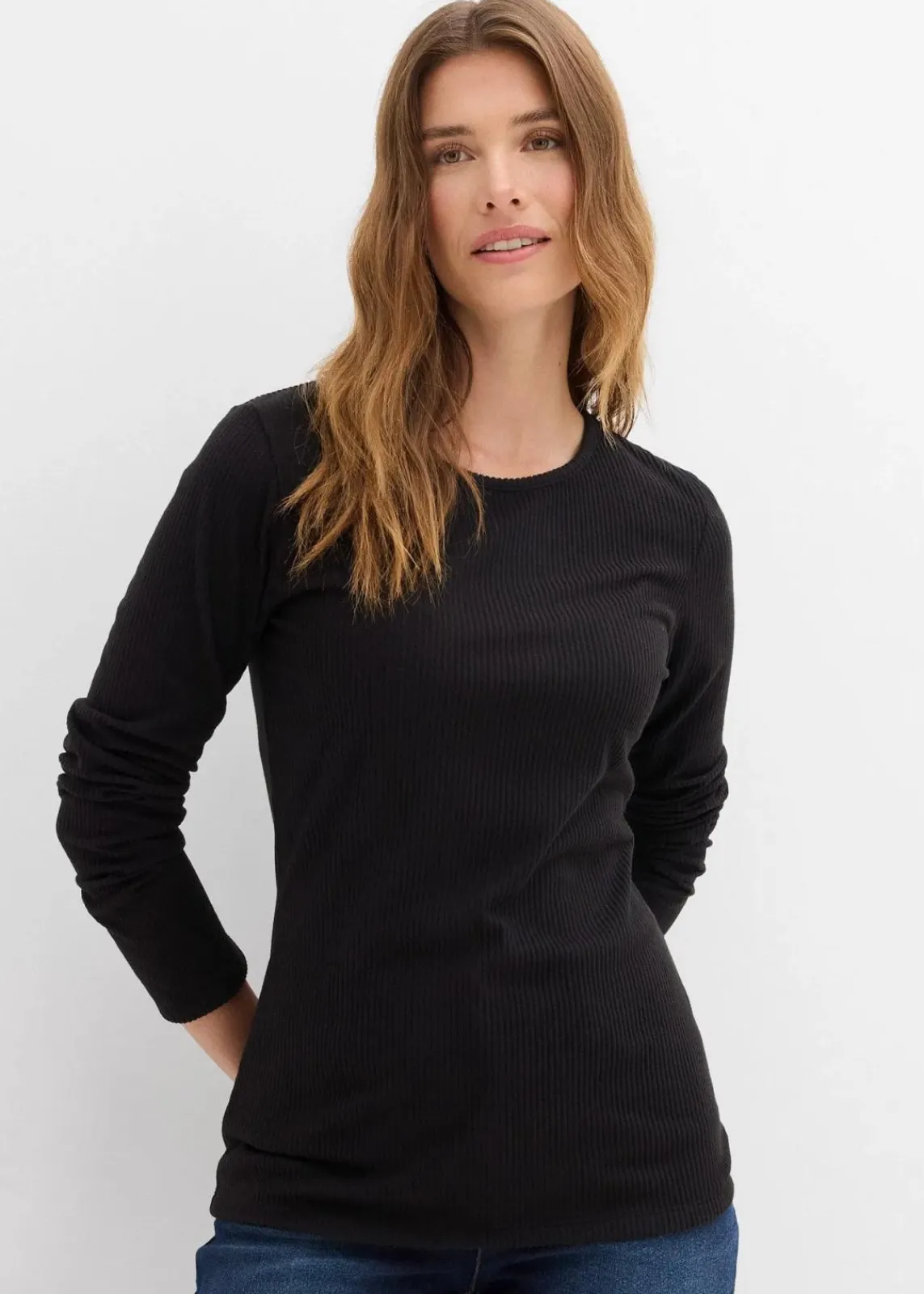 bonprix Shirts & Tops|Sportbekleidung^Geripptes Thermoshirt schwarz