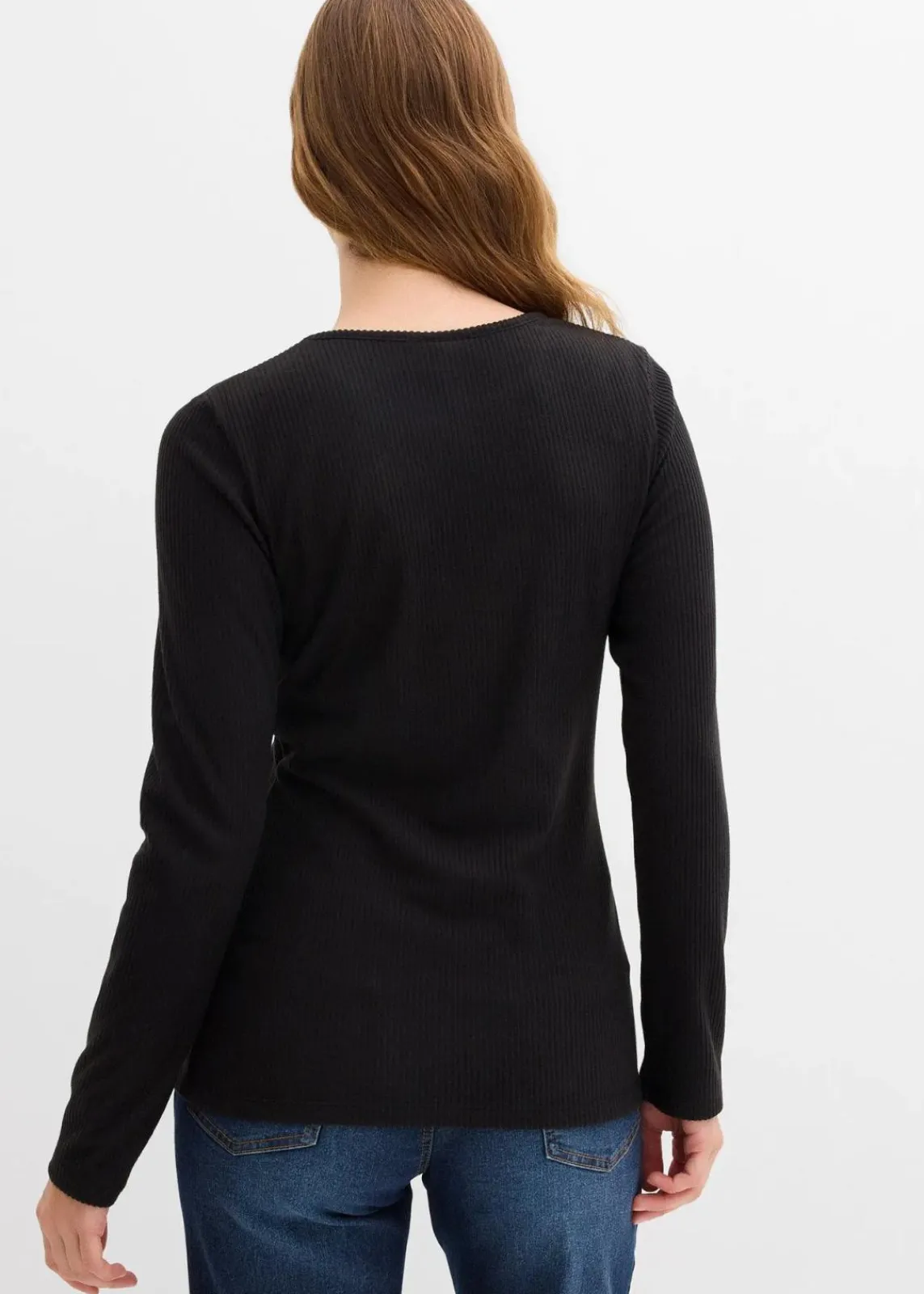 bonprix Shirts & Tops|Sportbekleidung^Geripptes Thermoshirt schwarz