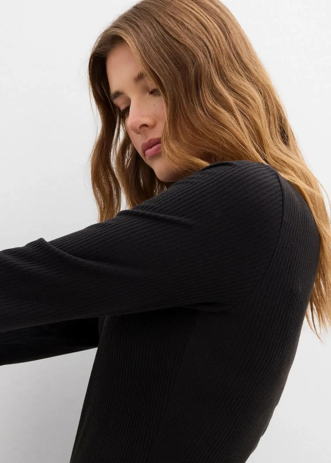 bonprix Shirts & Tops|Sportbekleidung^Geripptes Thermoshirt schwarz