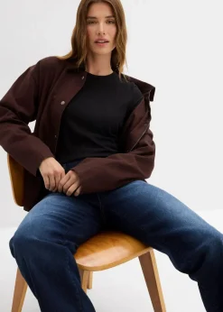 bonprix Shirts & Tops|Sportbekleidung^Geripptes Thermoshirt schwarz