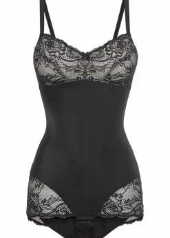 bonprix Wäsche·Bodies|Wäsche·Dessous^Geschmückter Medium Shape Body schwarz/sandbeige