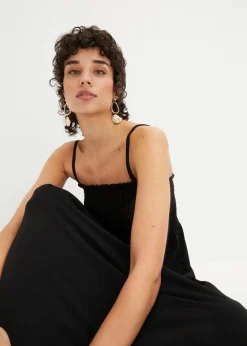 bonprix Bekleidung·Pullover & Strickjacken|Kleider^Gesmoktes Trägerkleid aus leichtem Crêpe schwarz