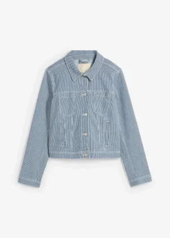 bonprix Jacken & Mäntel^gestreifte Jeansjacke, verkürzt blau/weiß gestreift