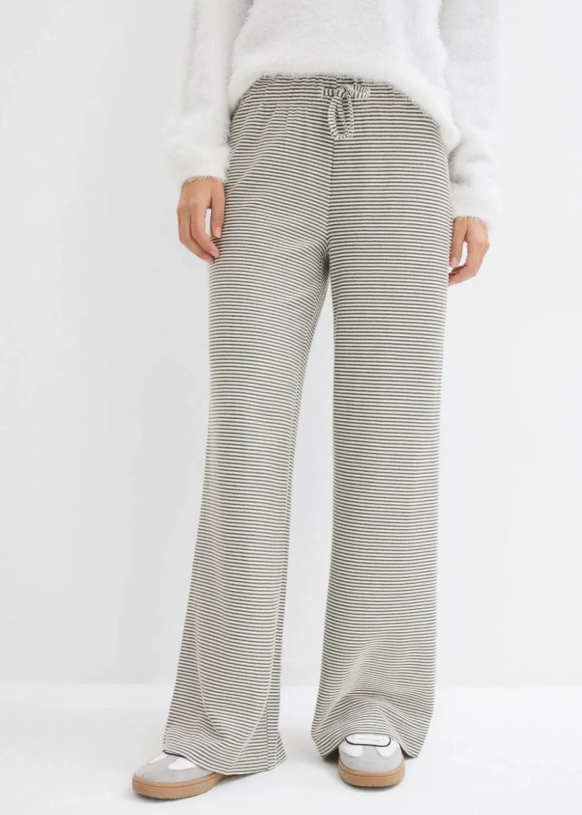bonprix Hosen|Bekleidung·Kleider^Gestreifte Jersey-Hose mit Kordelzug aus Baumwoll-Mix schwarz/wollweiß gestreift