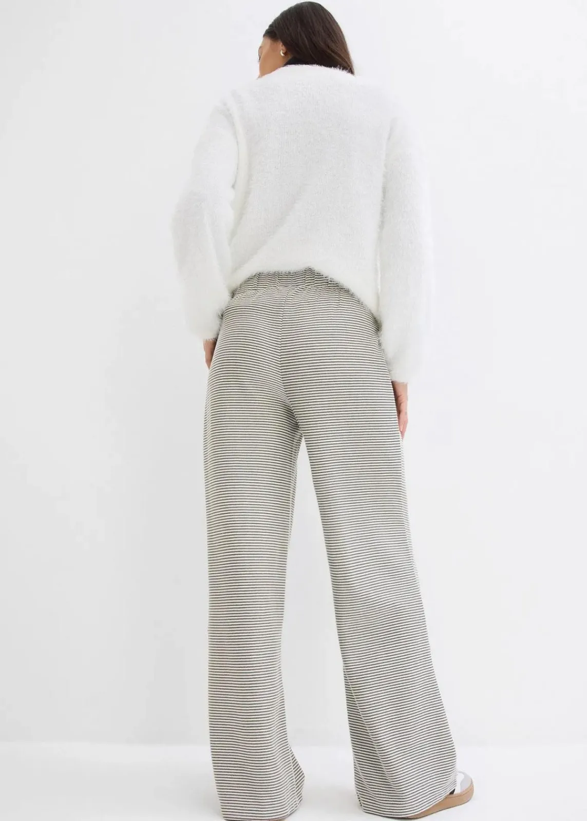 bonprix Hosen|Bekleidung·Kleider^Gestreifte Jersey-Hose mit Kordelzug aus Baumwoll-Mix schwarz/wollweiß gestreift