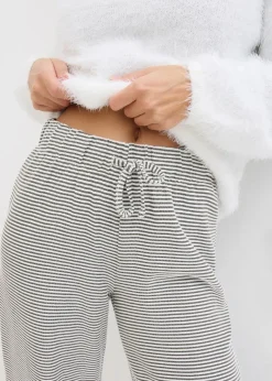 bonprix Hosen|Bekleidung·Kleider^Gestreifte Jersey-Hose mit Kordelzug aus Baumwoll-Mix schwarz/wollweiß gestreift