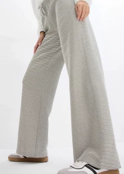 bonprix Hosen|Bekleidung·Kleider^Gestreifte Jersey-Hose mit Kordelzug aus Baumwoll-Mix schwarz/wollweiß gestreift