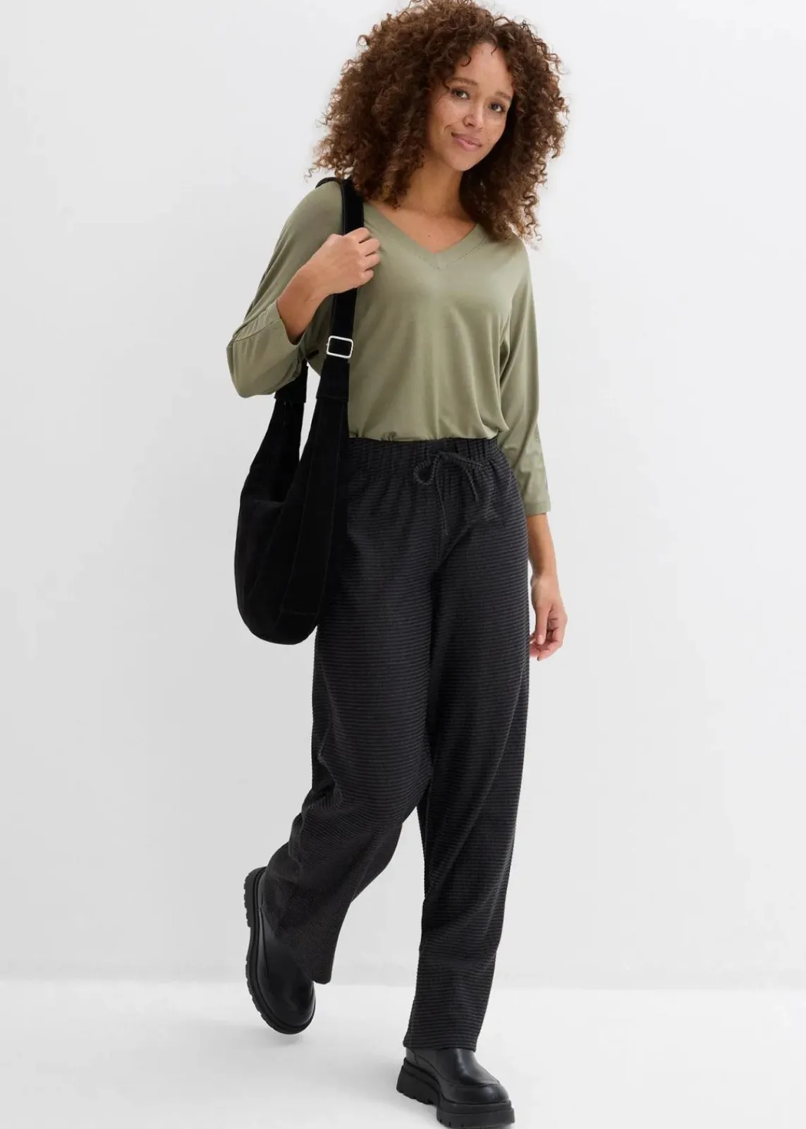 bonprix Bekleidung·Kleider|Hosen^Gestreifte Jersey-Hose mit Kordelzug aus Baumwoll-Mix anthrazit meliert/schwarz gestreift