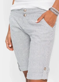 bonprix Shorts|Hosen^Gestreifte Shorts aus Leinen blau/wollweiß gestreift