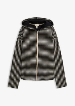 bonprix Bekleidung·Blusen & Tuniken|Sweat^Gestreifte Sweatjacke aus Baumwoll-Mix schwarz/hellsand gestreift