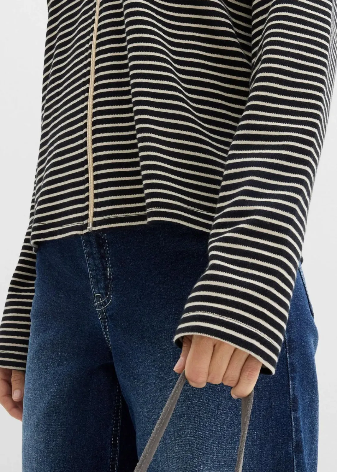 bonprix Bekleidung·Blusen & Tuniken|Sweat^Gestreifte Sweatjacke aus Baumwoll-Mix schwarz/hellsand gestreift