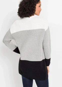 bonprix Bekleidung·Umstandsmode|Bekleidung·Jeans^Gestreifter Long-Pullover wollweiß/grau/schwarz gestreift