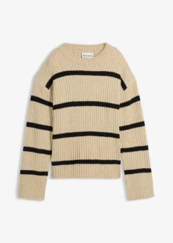 bonprix Bekleidung·Umstandsmode|Strickmode^Gestreifter Pullover hellsand/schwarz quer gestreift