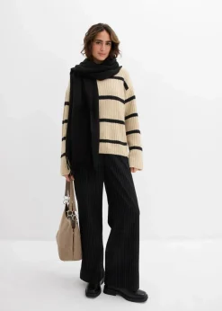 bonprix Bekleidung·Umstandsmode|Strickmode^Gestreifter Pullover hellsand/schwarz quer gestreift