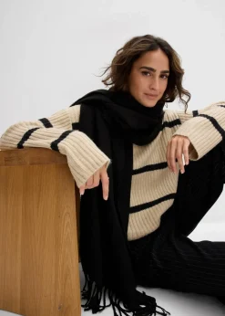 bonprix Bekleidung·Umstandsmode|Strickmode^Gestreifter Pullover hellsand/schwarz quer gestreift