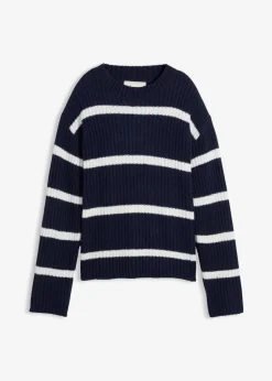 bonprix Bekleidung·Umstandsmode|Strickmode^Gestreifter Pullover dunkelblau/wollweiß quer gestreift