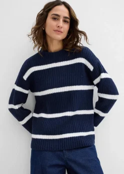 bonprix Bekleidung·Umstandsmode|Strickmode^Gestreifter Pullover dunkelblau/wollweiß quer gestreift