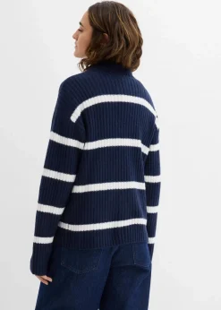 bonprix Bekleidung·Umstandsmode|Strickmode^Gestreifter Pullover dunkelblau/wollweiß quer gestreift