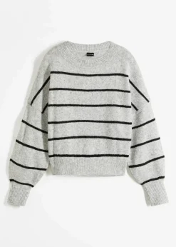 bonprix Bekleidung·Umstandsmode|Bekleidung·Jeans^Gestreifter Pullover im Oversized Fit hellgrau meliert/schwarz gestreift