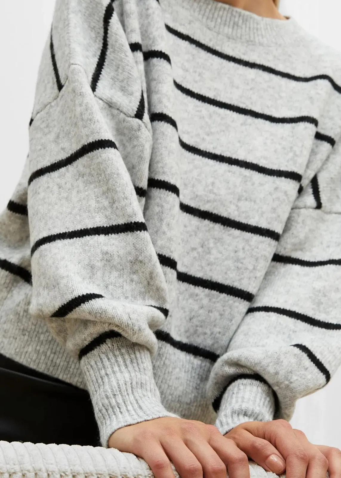 bonprix Bekleidung·Umstandsmode|Bekleidung·Jeans^Gestreifter Pullover im Oversized Fit hellgrau meliert/schwarz gestreift