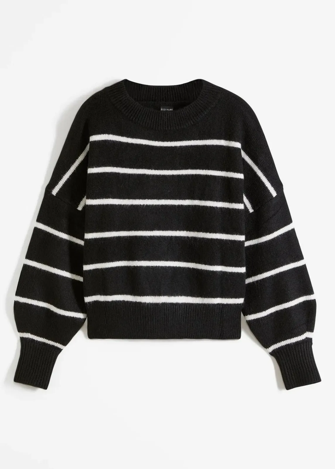 bonprix Pullover & Strickjacken|Strickmode^Gestreifter Pullover im Oversized Fit schwarz/wollweiß gestreift