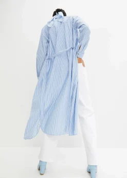 bonprix Bekleidung·Pullover & Strickjacken|Kleider^Gestreiftes Blusenkleid mit Bindeband mittelblau/weiß gestreift