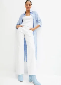 bonprix Bekleidung·Pullover & Strickjacken|Kleider^Gestreiftes Blusenkleid mit Bindeband mittelblau/weiß gestreift
