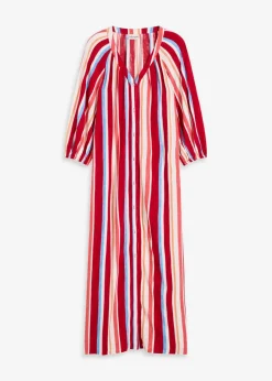 bonprix Kleider|Nachhaltigere Materialien^gestreiftes Kaftan-Kleid aus strukturierter Viskose mohnrot/helllachs/weiß gestreift