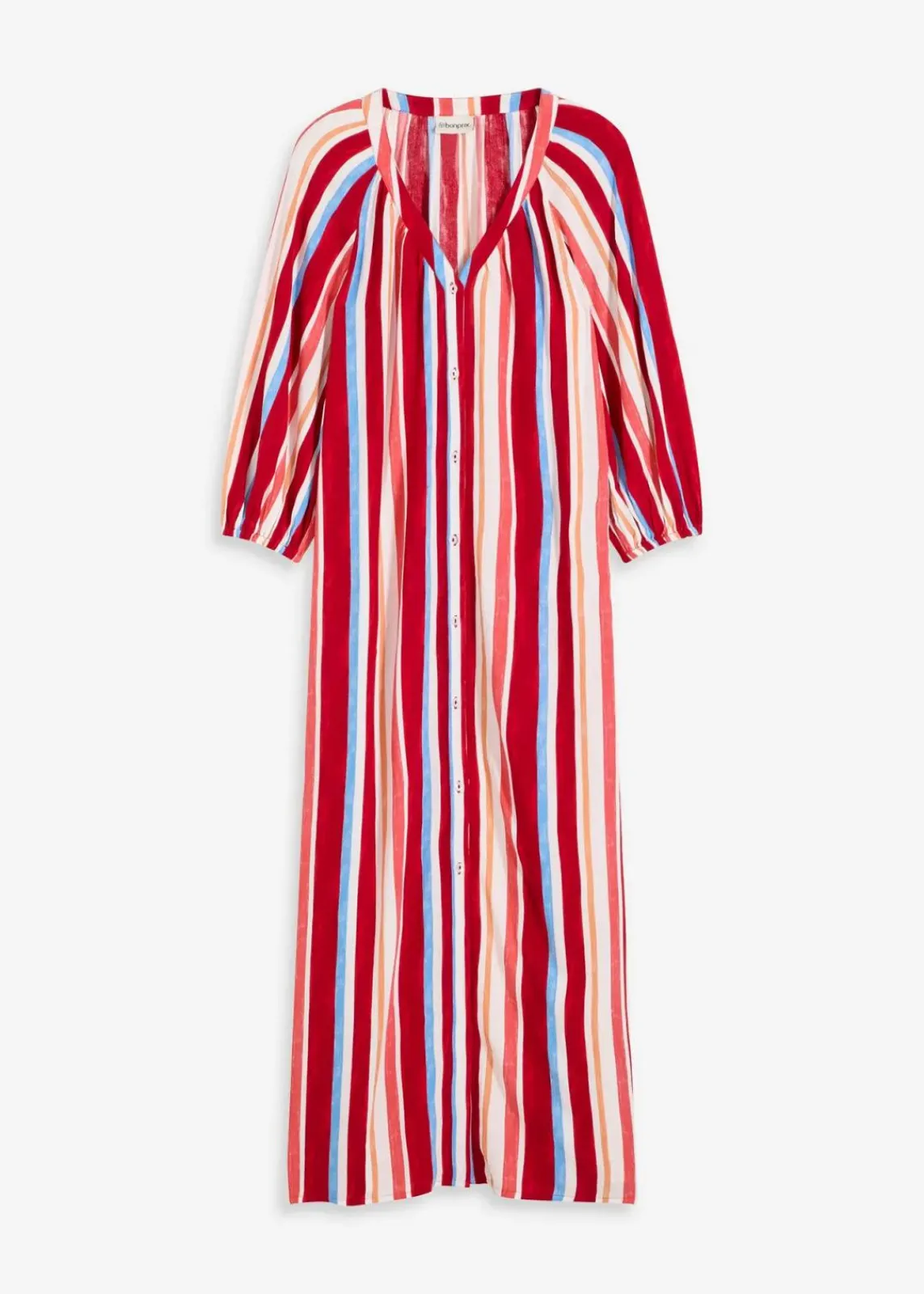 bonprix Kleider|Nachhaltigere Materialien^gestreiftes Kaftan-Kleid aus strukturierter Viskose mohnrot/helllachs/weiß gestreift