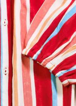 bonprix Kleider|Nachhaltigere Materialien^gestreiftes Kaftan-Kleid aus strukturierter Viskose mohnrot/helllachs/weiß gestreift