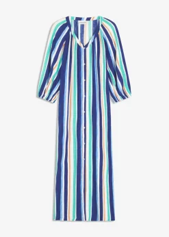 bonprix Bekleidung·Pullover & Strickjacken|Nachhaltigere Materialien^gestreiftes Kaftan-Kleid aus strukturierter Viskose arktikblau/hellblau/weiß gestreift
