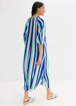 bonprix Bekleidung·Pullover & Strickjacken|Nachhaltigere Materialien^gestreiftes Kaftan-Kleid aus strukturierter Viskose arktikblau/hellblau/weiß gestreift