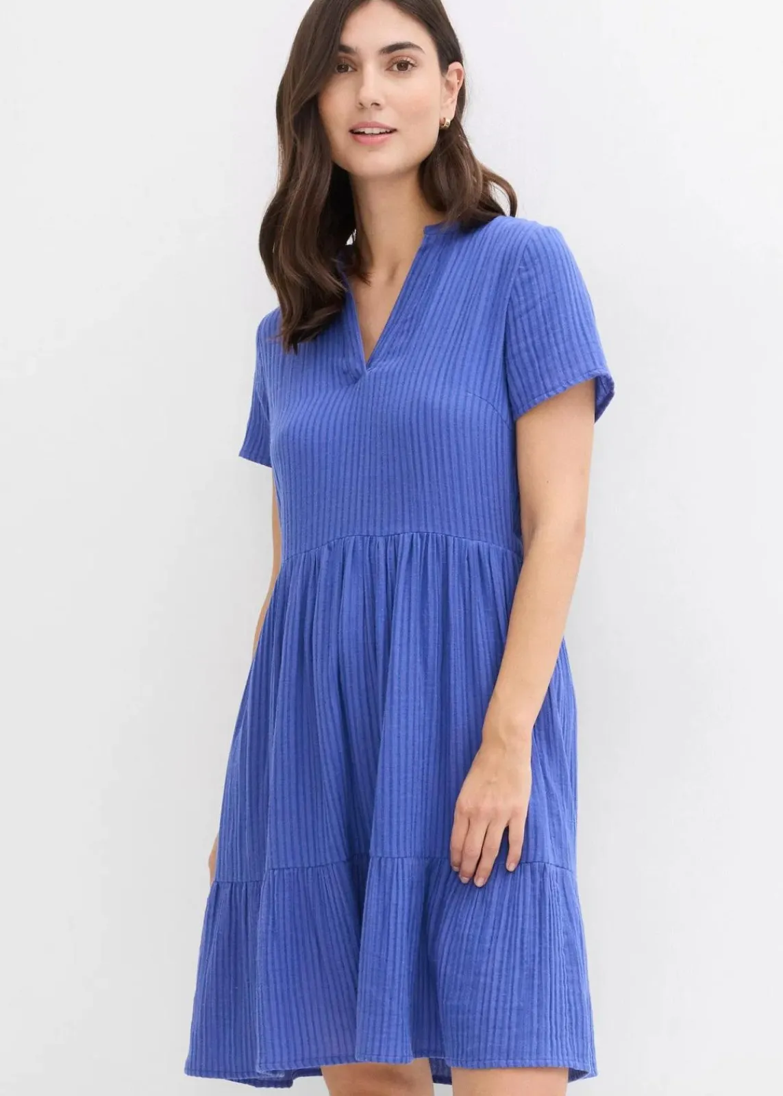 bonprix Bekleidung·Pullover & Strickjacken|Kleider^Gestreiftes Kleid aus Musselin lilablau/enzianblau gestreift