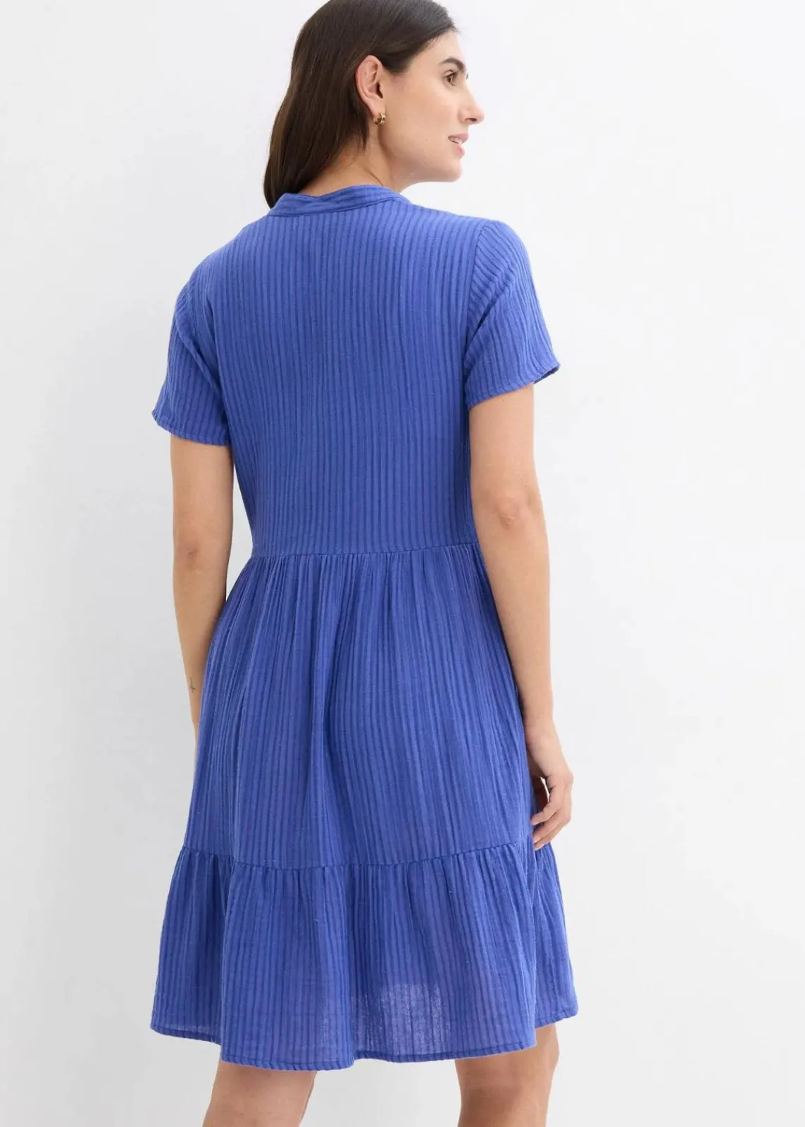 bonprix Bekleidung·Pullover & Strickjacken|Kleider^Gestreiftes Kleid aus Musselin lilablau/enzianblau gestreift