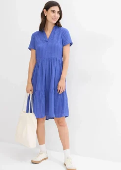 bonprix Bekleidung·Pullover & Strickjacken|Kleider^Gestreiftes Kleid aus Musselin lilablau/enzianblau gestreift