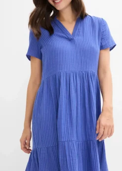 bonprix Bekleidung·Pullover & Strickjacken|Kleider^Gestreiftes Kleid aus Musselin lilablau/enzianblau gestreift