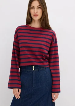 bonprix Nachhaltigere Materialien|Shirts & Tops^Gestreiftes Shirt aus reiner Bio-Baumwolle pflaumenrot/dunkelblau gestreift