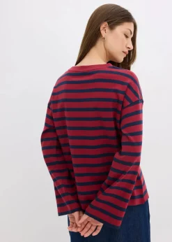 bonprix Nachhaltigere Materialien|Shirts & Tops^Gestreiftes Shirt aus reiner Bio-Baumwolle pflaumenrot/dunkelblau gestreift