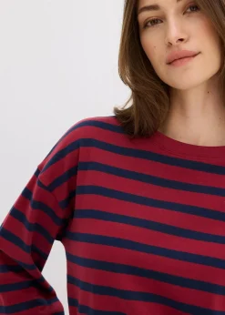 bonprix Nachhaltigere Materialien|Shirts & Tops^Gestreiftes Shirt aus reiner Bio-Baumwolle pflaumenrot/dunkelblau gestreift