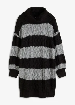 bonprix Bekleidung·Umstandsmode|Bekleidung·Pullover & Strickjacken^Gestreiftes Strickkleid schwarz/grau meliert gestreift