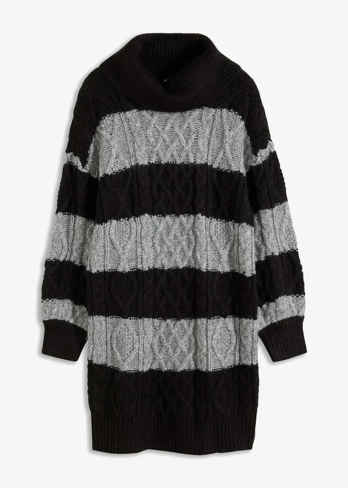 bonprix Bekleidung·Umstandsmode|Bekleidung·Pullover & Strickjacken^Gestreiftes Strickkleid schwarz/grau meliert gestreift