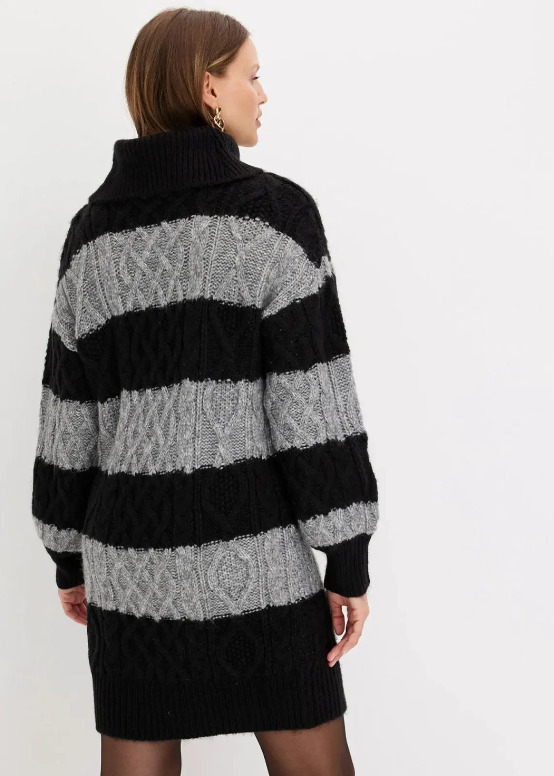 bonprix Bekleidung·Umstandsmode|Bekleidung·Pullover & Strickjacken^Gestreiftes Strickkleid schwarz/grau meliert gestreift